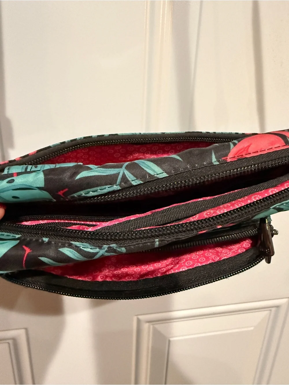 LUG Quilted Flamingo Print Crossbody Bag - Black/Teal/Pink